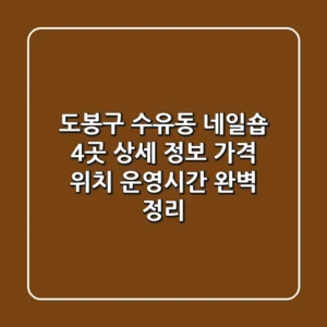 도봉구 수유동 네일숍 4곳 상세 정보 - 가격, 위치, 운영시간 완벽 정리