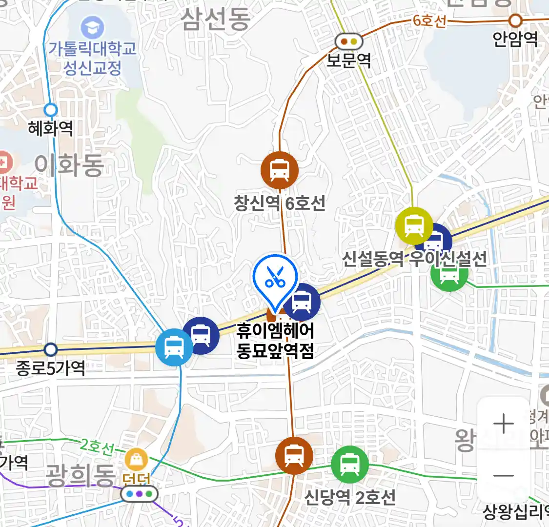 휴이엠헤어 동묘앞역점 위치